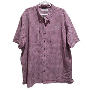Drake Seersucker Grid Check Shirt Red Blue 2XL